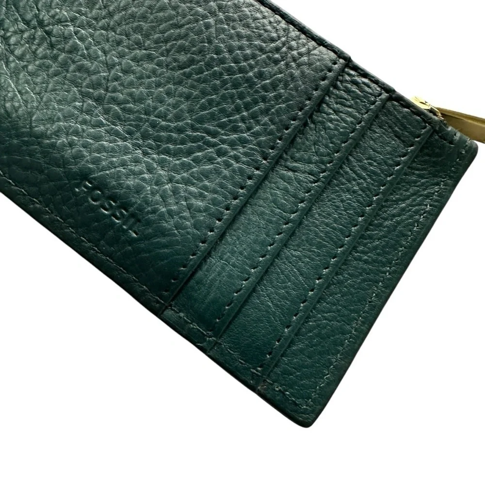 Fossil Shelby Zip Coin Green Leather Card Holder